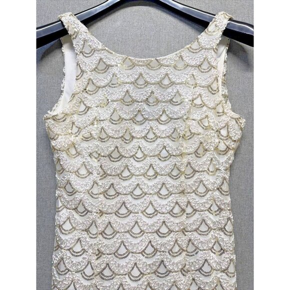 SD Sandra Darren Collection Womens Sequin Dress Size 6 Ivory Sleeveless - Picture 3 of 11
